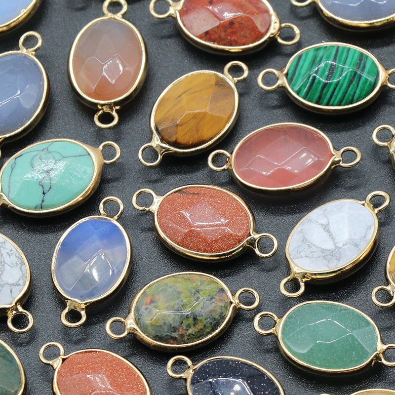 Natural Stone Oval Edge Faceted Pendant Set
